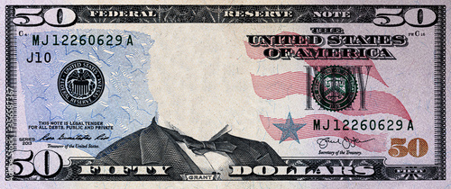 Принти на полотні U.S. 50 dollar with empty middle area