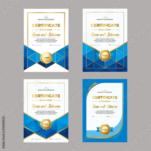 Design of award certificate, diploma of education, creative set of templates