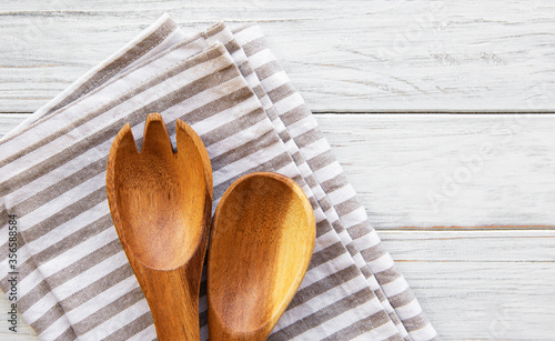 Two wooden salad spoons