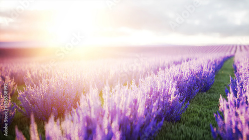 butterflies in lavender field. concept of nature. 3d rendering.