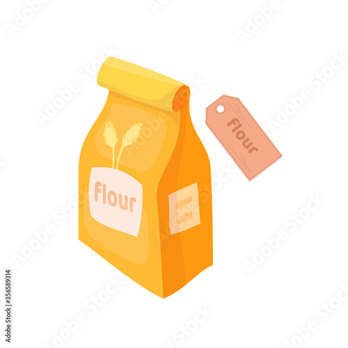 Illustration of a packet of flour. Vector cartoon flat illustration isolated on white.