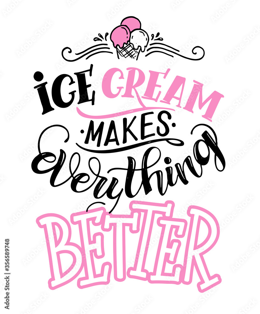 Lettering poster about hot summer and cool ice cream. Ice cream label. Motivation lettering quote - template design for poster, banner, art, t-shirt design. 