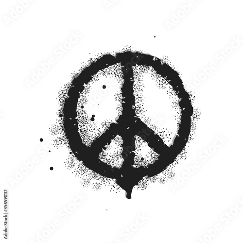 Vector graffiti peace element sprayed with leak in black over white. Sign pacifist, Black Hippie symbol. Design street art.