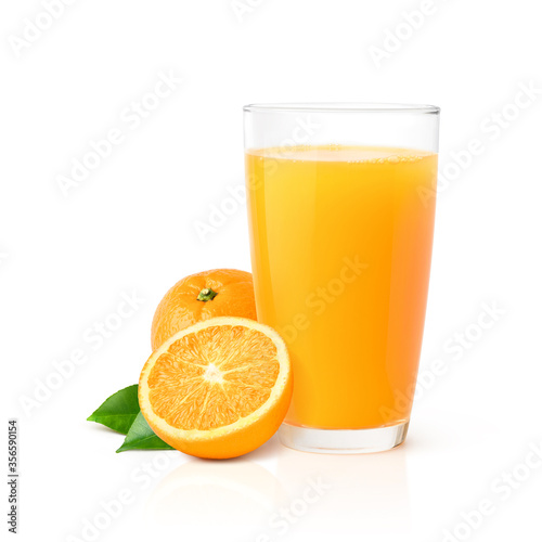 Glass of Orange juice with orange fruits  isolate on white background.