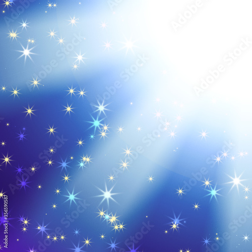 sun s rays on a blue sky with stars