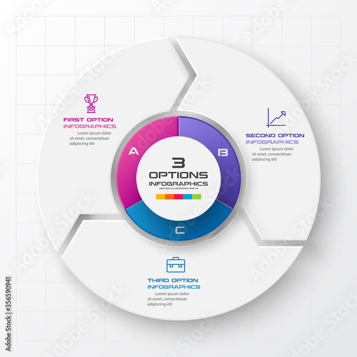 Circle chart infographic template with 3 options,Vector illustration.