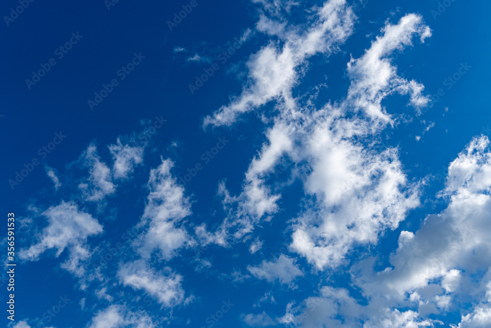 Blue sky with beautiful white fluffy. Atmosphere of love, happiness, delight and good mood. Great background for any design. Place for text and any items. Blue sky with beautiful white fluffy. Atmosphere of love, happiness, delight and good mood. Great background for any design. Place for text and any items.
