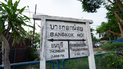 Bangkok, Thailand - April 2, 2019: A sign telling the direction of train at thonburi station in Bangkok