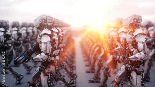 invasion of military robots. Dramatic apocalypse super realistic concept. Future. 3d rendering. photo