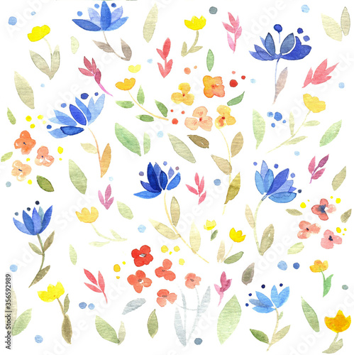 watercolor illustration,flower pattern, isolated /background/ blue Tulip