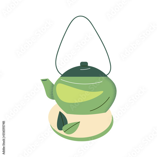 Tea with green matcha in teapot over white background vector illustration