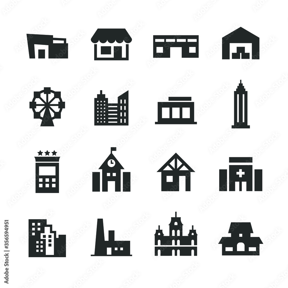 Buildings Icons - Illustration - Editable Vector Graphic