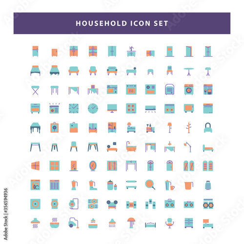 set of household icon with flat style design vector