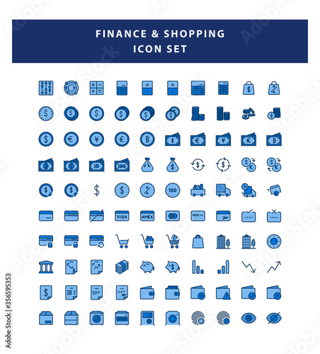 set of payment and finance icon with filled outline style design vector