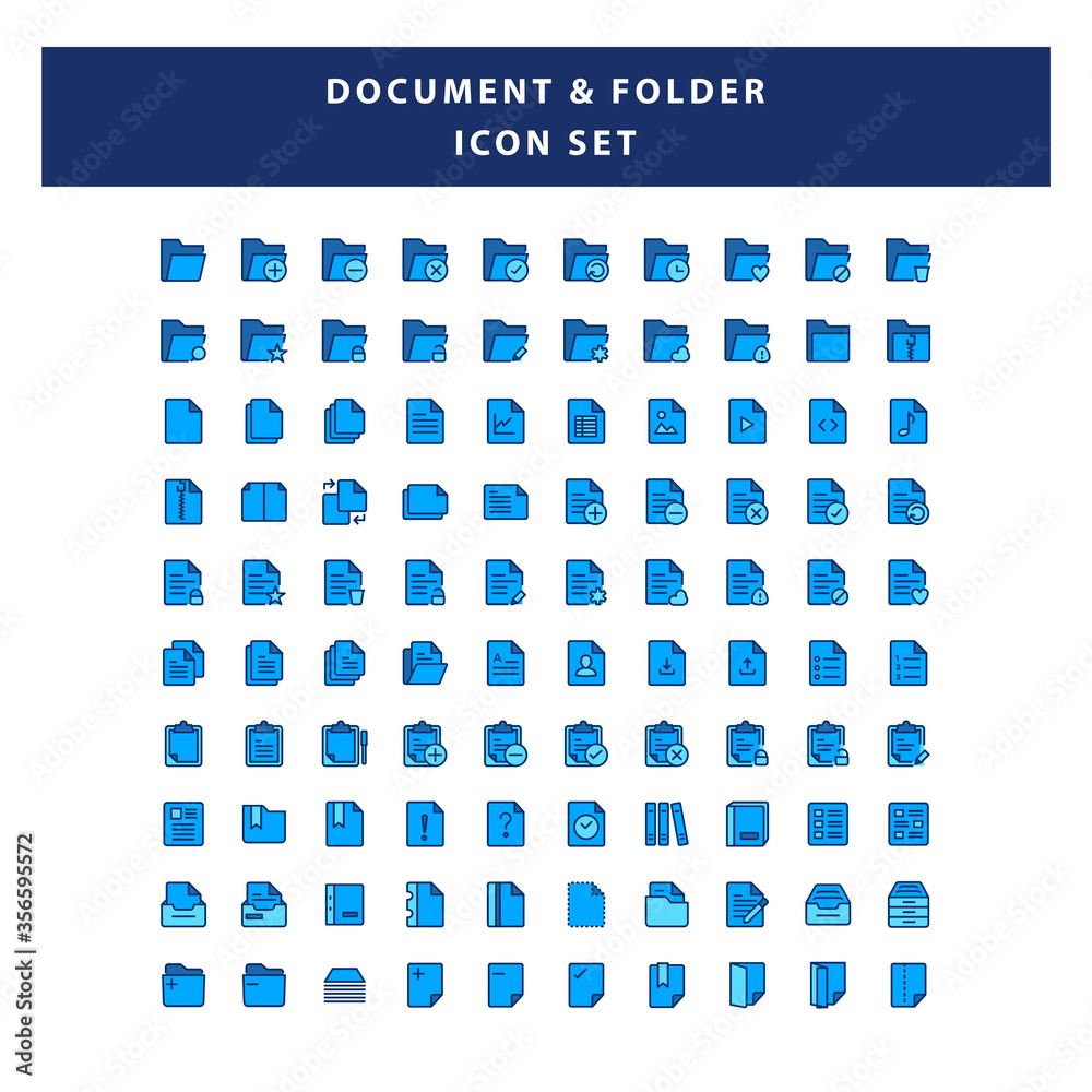 set of Document and Folder icon with filled outline style design vector
