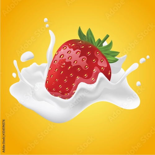 Realistic strawberry cream milk illustration with splash