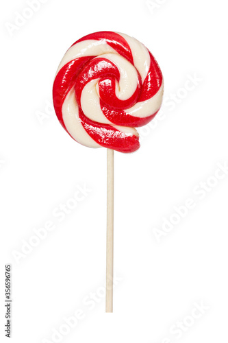 Sweet red and white lollipop isolated on white