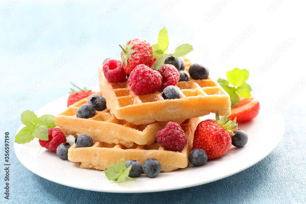 waffles with fresh fruits in plate waffles with fresh fruits in plate