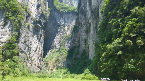 Footage of the stunning gorge valley and karst rock formations in Wulong Tiankeng Three Bridges National Park, China photo