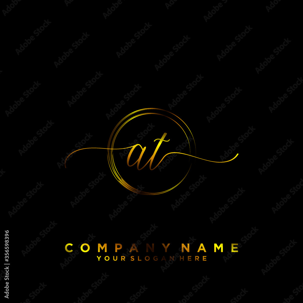 AT Initial handwriting logo vector AT Initial handwriting logo vector