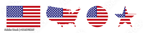 America. USA map with flag america. USA. Star with flag america. USA map with star and flag in circle, isolated. Vector illustration