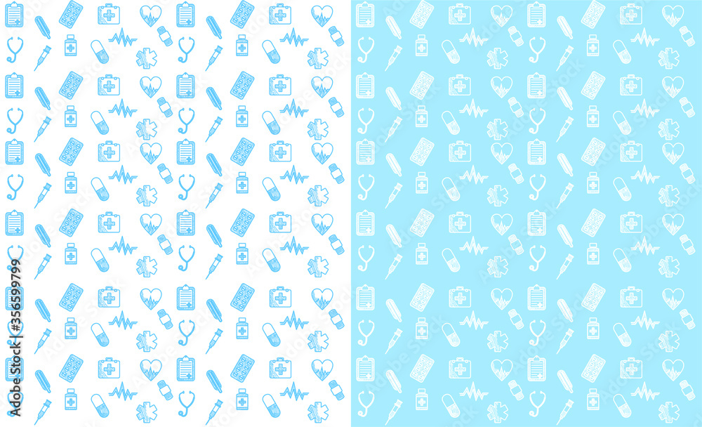 Seamless medical equipment pattern with line icon. Seamless medical background Seamless medical equipment pattern with line icon. Seamless medical background