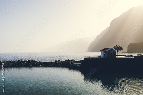 Sunny winter day on the beach on the north coast of Madeira island, Porto Moniz and Seixal