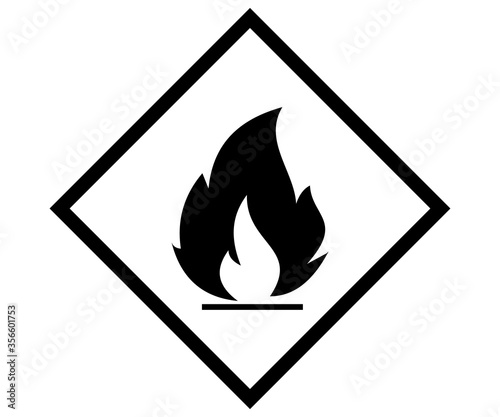 flame icon, inflammable label sign vector caution vector photo