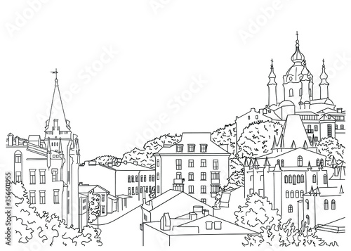 St. Andrew s Church Vector Line Art Sketch Kyiv City View Ukraine