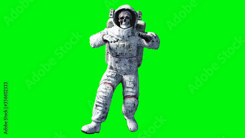 Dead zombie astronaut in space. Cadaver. Green screen. 3d rendering.