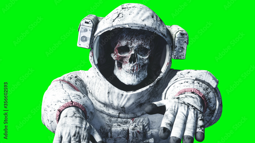 Dead zombie astronaut in space. Cadaver. Green screen. 3d rendering. Dead zombie astronaut in space. Cadaver. Green screen. 3d rendering.