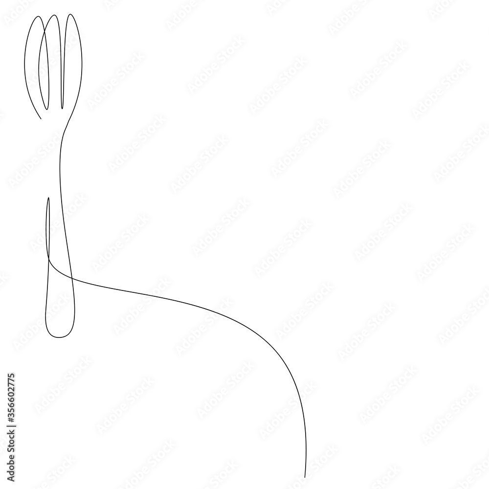 Fork one line drawing on white background, vector illustration