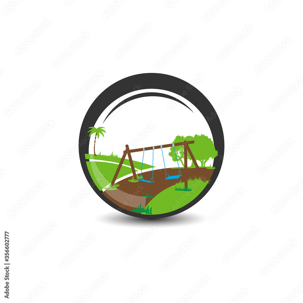 Round landscape nature logo Design Vector Stock . Landscape Logo Design