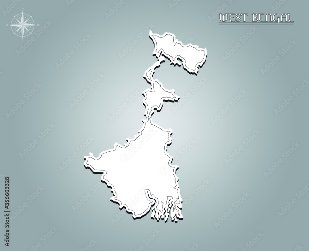 WEST BENGAL map , indian state map black out line with paper cutting on white gradient background map of india copy space illustratuion