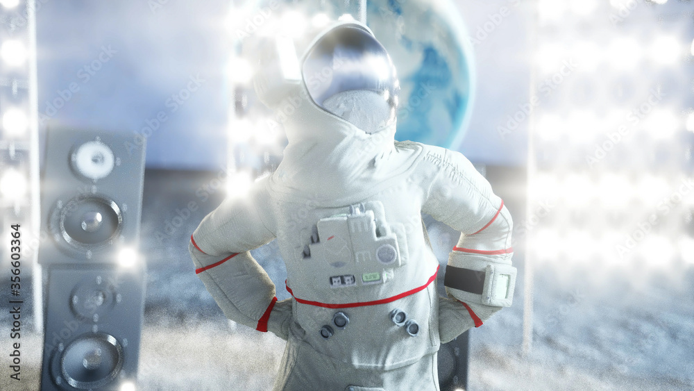 Naklejka premium Astronaut dancing on the moon. 3d rendering.