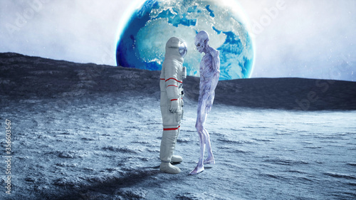 Astronaut on the moon with alien. 3d rendering. © 3D motion