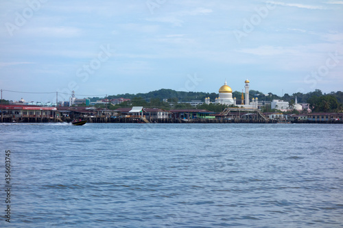 BANDAR SERI BEGAWAN(BSB), BRUNEI-NOV. 4:Masjid Sultan Omar Ali Saifuddin Mosque. from water village in BSB, Brunei November 4, 2013.Brunei plan to implement sharia law soon.