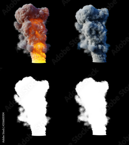 Big explosion and smoke cloud. Fire isolate. Alpha matte. 3d rendering. photo