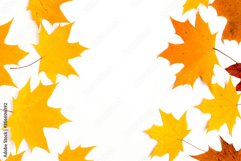 Autumn pattern composition. Pattern made of autumn leaves. Flat lay, top view, copy space Autumn pattern composition. Pattern made of autumn leaves. Flat lay, top view, copy space
