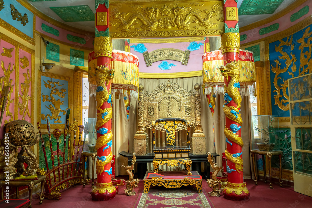 The main hall in Bao Dai palace, where the king met with courtiers during feudal times, this is a cultural heritage still preserved today in Da Lat, Vietnam.
