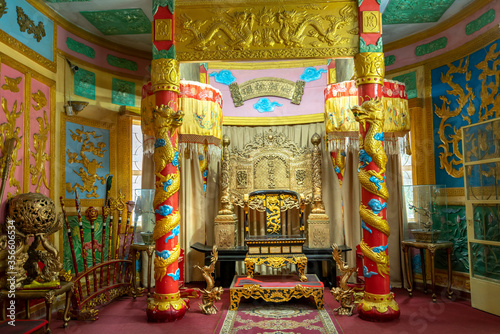 The main hall in Bao Dai palace, where the king met with courtiers during feudal times, this is a cultural heritage still preserved today in Da Lat, Vietnam.