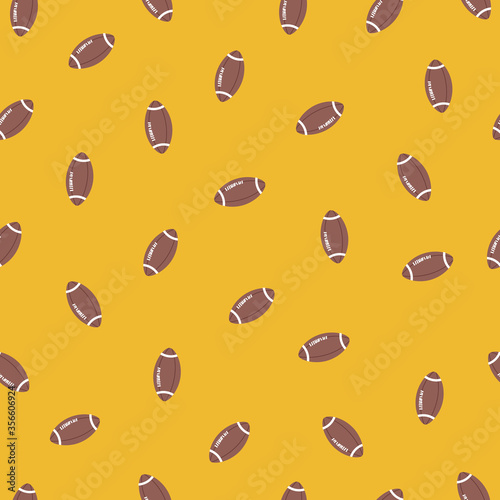Vector seamless pattern with rugby balls on orange background. Team sport repeat backdrop. Wallpaper or textile design