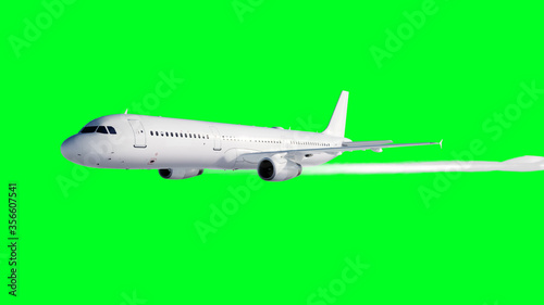 Wallpaper Mural Passenger flying Plane . Isolate green screen. . A condensation trail of an airplane. 3d rendering. Torontodigital.ca