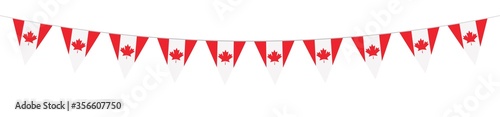 Canadian National Holiday. 1 July. Happy Canada Day greeting card. Celebration background with Canadian flag. Banner. Garlands. Pennants.