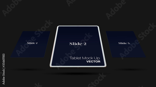 Dark vector digital tablet mock up isolated on black background. Modern tablet mockup EPS10