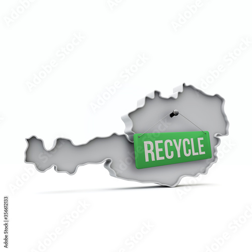 Austria 3D map with green recycle sign. 3D Rendering