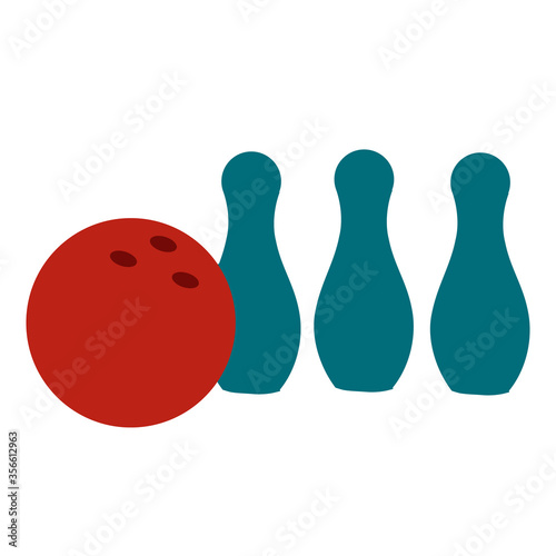 skittles and bowling ball, flat, isolated object on a white background, vector illustration,