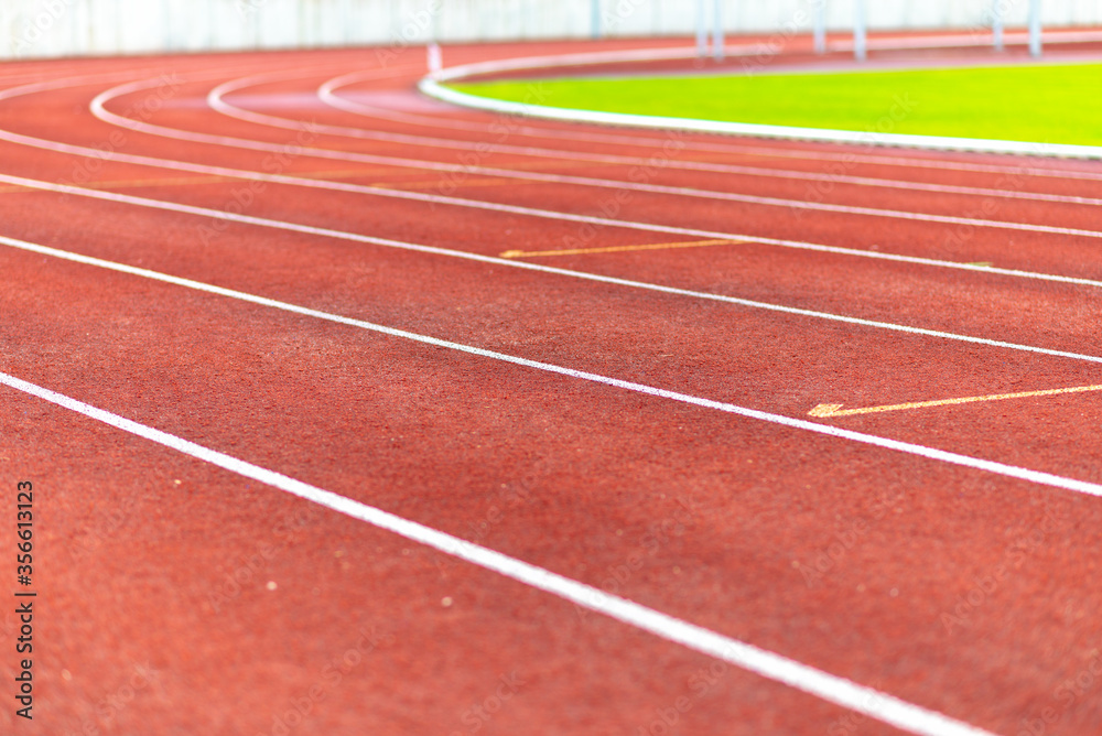 Stadium red runway.Close up.Outdoor image.