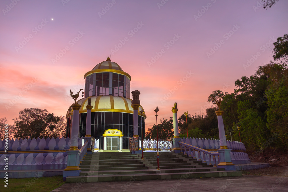 scenery sunset at beautiful pagoda at wat Kho Kog beside Cadet Academy Nakornnayok Thailand..