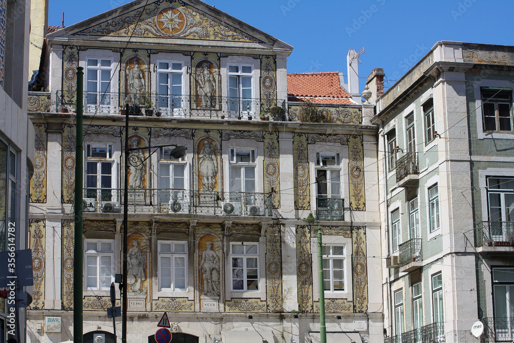 Traditional buildings of Portugal with tiled facade